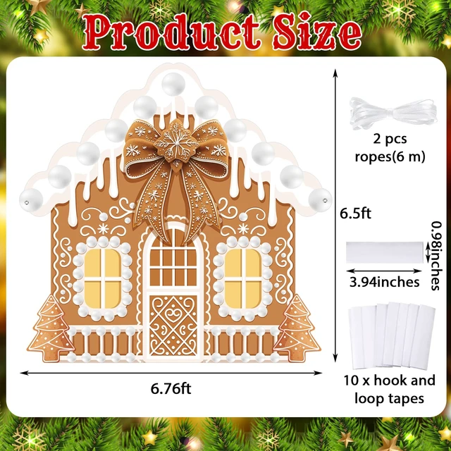Alt view image 2 of 6 - Extra Large Christmas Banner Decorations 6.8x6.5 ft Polyester Lovely Gingerbread Style, Festive Christmas Holiday Photo Booth Backdrop, Candy Cane Gingerbread Print, Xmas Yard Wall Decor