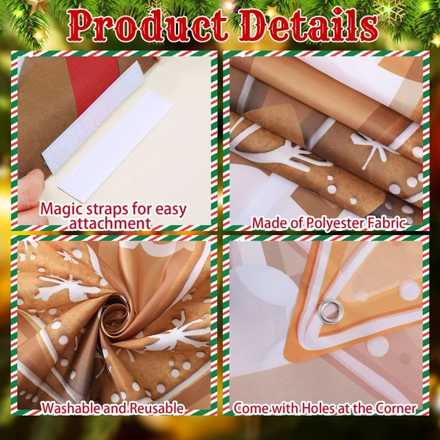 Alt view image 3 of 6 - Extra Large Christmas Banner Decorations 6.8x6.5 ft Polyester Lovely Gingerbread Style, Festive Christmas Holiday Photo Booth Backdrop, Candy Cane Gingerbread Print, Xmas Yard Wall Decor