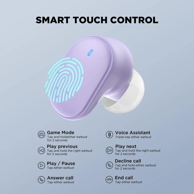 Alt view image 5 of 7 - True Wireless Bluetooth Earbuds 9 Bluetooth 5.3, in-Ear Earphones Transparent Case Design with Wireless Charging Fuction, 24Hour Playtime/Game Modes/Built-in Mic/Touch Control -Purple