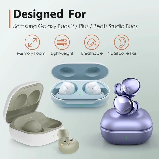 Alt view image 2 of 7 - Memory Foam Tips for Samsung Galaxy Buds 2 / Plus/Beats Studio Buds, No Silicone Eartips Pain, Anti-Slip Replacement Ear Tips, Fit in The Charging Case, 3 Pairs (Assorted Sizes S/M/L, Black)