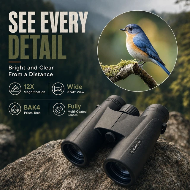 Alt view image 2 of 7 - 12x42 Binoculars for Adults, Bird Watching & Cruise Ship Travel High Powered Binocular Essentials Norwegian Alaska Must Haves Hiking Camping Gear