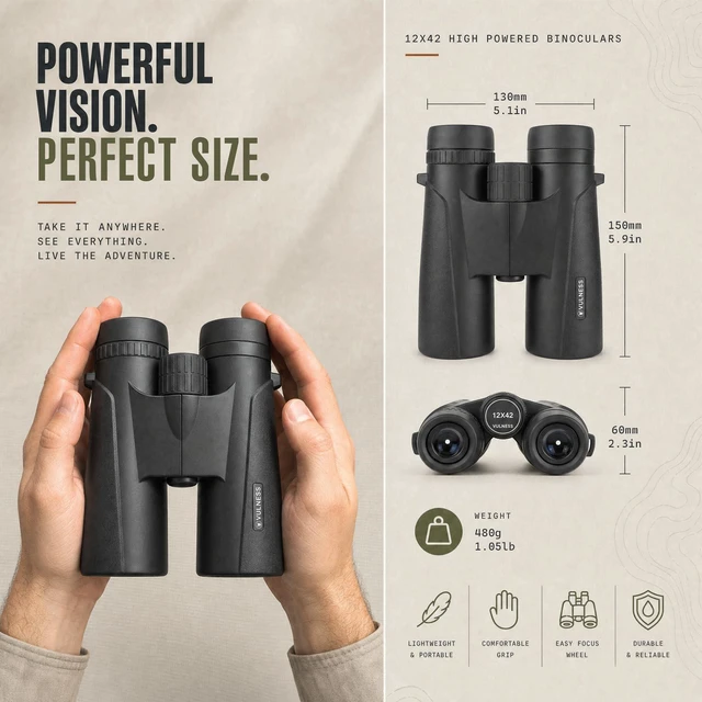 Alt view image 6 of 7 - 12x42 Binoculars for Adults, Bird Watching & Cruise Ship Travel High Powered Binocular Essentials Norwegian Alaska Must Haves Hiking Camping Gear