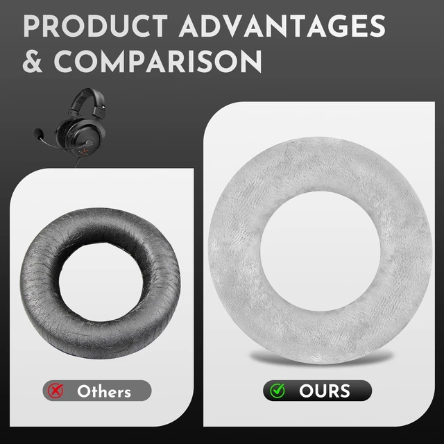Alt view image 6 of 7 - Velour Earpads for Beyerdynamic DT770/DT770 Pro - Silver Also for DT511/DT801/DT831/DT901/HS300/MMX300/Custom One Pro Plus/Custom Studio Headphones