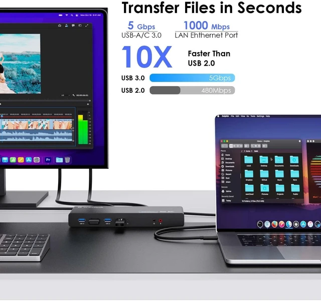 Alt view image 5 of 7 - Pro Dual 4K@60Hz Universal Docking Station USB 3.0/Type-C Laptop Dock for Windows 2 HDMI/DP Monitors, Gigabit Ethernet, 6 USB 3.0 Home Office & Multi-Screen Productivity