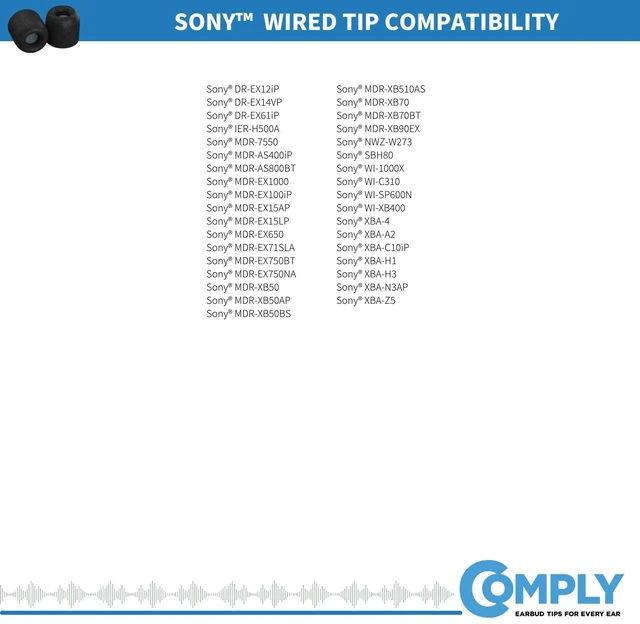 Alt view image 7 of 7 - Isolation Plus Memory Foam Ear Tips with WaxGuard, Black (S/M/L) 3 Pairs, for Sony MDR-XB50AP, XBA-Z5, MDR-EX1000, XBA-A2, WI-1000X & More