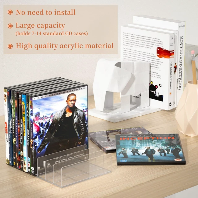 Alt view image 3 of 7 - 4 Pcs Acrylic CD Display Rack, Clear DVD Holder, Holds up to 56 CD Cases Vinyl Record Display Stand, Storage Organizer