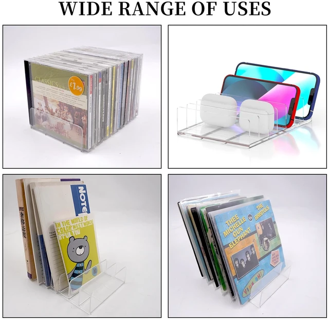 Alt view image 7 of 7 - 4 Pcs Acrylic CD Display Rack, Clear DVD Holder, Holds up to 56 CD Cases Vinyl Record Display Stand, Storage Organizer