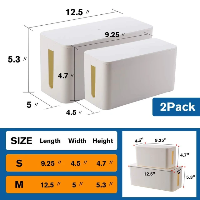 Alt view image 6 of 7 - Cable Management Box, 2 Set Cable Organizer for Cable and Cord Management, Storage and Holder to Cover and Hide & Power Strips & Cords (White)