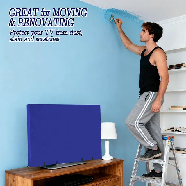 Alt view image 5 of 7 - TV Cover Moving Box 60" to 65" Flat Screen Protector Dustproof & Anti-Scratch Outdoor Indoor TV Screen Protector with Bottom Straps for Moving, Painting, Renovation & Pet Scratch Prevention (Blue)