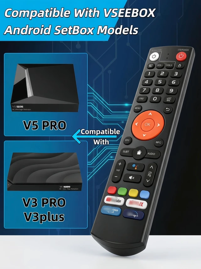 Alt view image 2 of 7 - Replacement Bluetooth Voice Remote Control for vSeeBox V3 Plus, V3 Pro, V5, V5 Pro Models - Programmable Bluetooth Remote Compatible with vSeeBox TV Box