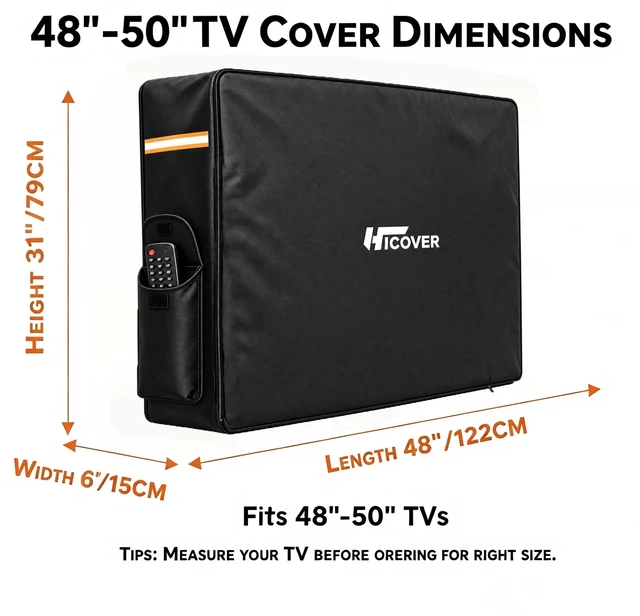 Alt view image 2 of 7 - Outdoor Waterproof TV Cover 1200D Oxford,For Outside Screen 48-50 inch TV Rollable front with zippers outdoor TV Weatherproof cover with Remote Pocket,designed for outdoor use TV cover