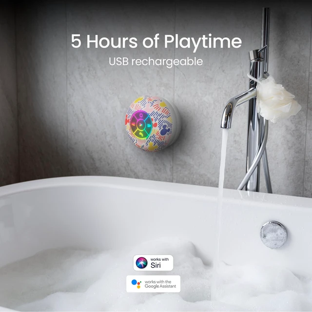 Alt view image 3 of 7 - Disney Mickey Mouse and Friends LED Bluetooth Shower Speaker - Splashproof Speaker with Touch Controls + 5 HR Playtime - Mickey Mouse Gifts for Women, Men, Kids, Teens and More (Mickey Multi Pattern)