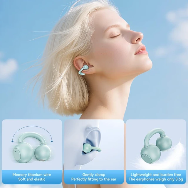 Alt view image 2 of 7 - Open Ear Earbuds, Bluetooth Clip On Headphones for Sports (Sky Blue)