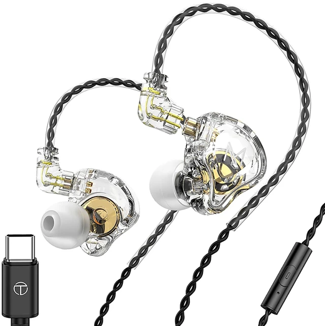 Main image of TRN MT1 in-Ear Earbuds, HiFi Earphones with 10mm Composite Magnetic Dynamic Driver for Running Sports (Type-C with Mic, Transparent)