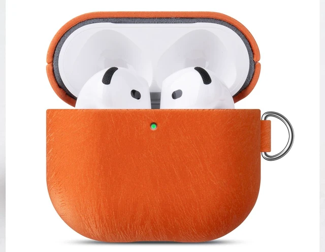 Alt view image 4 of 5 - for AirPods 5 / AirPods 4 Case, PU Leather with a Satin-Like Surface Handmade Protective Hard Shell Cover - Vegan Leather & PC Dual Layer Protection - Air Pods 5th Generation Case Cover - Orange