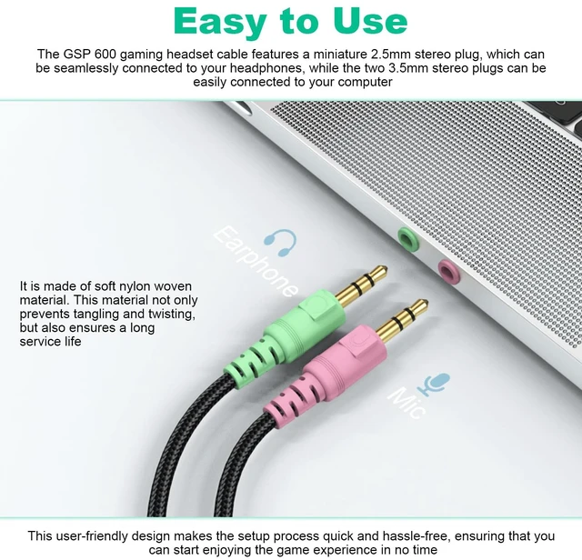 Alt view image 4 of 7 - GSP 600 Cable Replacement Audio Cable for Sennheiser GSP 670, GSP 600, GSP 500, GSP 350, PC 373D, Game One, Game Zero, G4ME ONE Headphone, 2.5 to 3.5 mm Aux Cord 6.5 FT