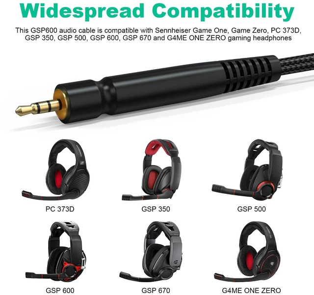 Alt view image 2 of 7 - GSP 600 Cable Replacement Audio Cable for Sennheiser GSP 670, GSP 600, GSP 500, GSP 350, PC 373D, Game One, Game Zero, G4ME ONE Headphone, 2.5 to 3.5 mm Aux Cord 6.5 FT