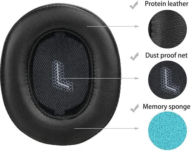 Alt view image 2 of 4 - Replacement earpads Compatible with JBL E55BT Headphones Black/high-density sound-isolating soft ear pads, protein leather material
