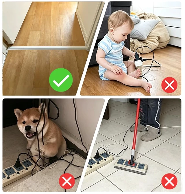 Alt view image 4 of 7 - Floor Cord Cover 10FT White, SelfAdhesive Floor Cord Hider Concealer to Prevent Trips, Cable Management Protector for Wires on Floors, for Home Office Garage