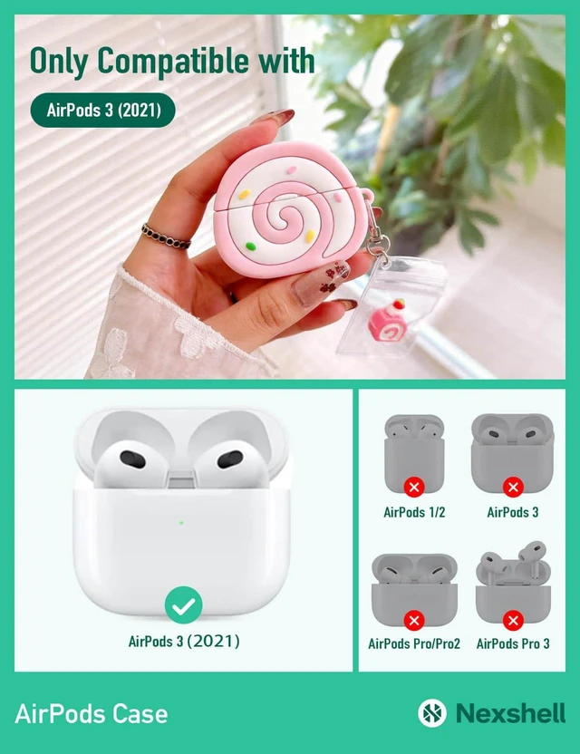 Alt view image 2 of 7 - for AirPods 3rd Gen Case Cute, Kawaii 3D Silicon Pink Food Case with Keychain, Swiss Roll Shapes Design, Protective Shockproof Cover, Gift for Women Girls Teens Kids