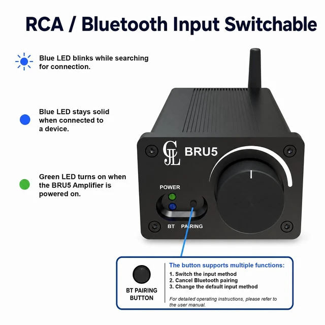 Alt view image 4 of 6 - TPA3255 DSP PC UI 300W x 2 High Power Stereo Bluetooth 5.3 Audio Amplifier, DC18-48V RCA Input with Volume Control for Home Theater and Speakers DIY BRU5