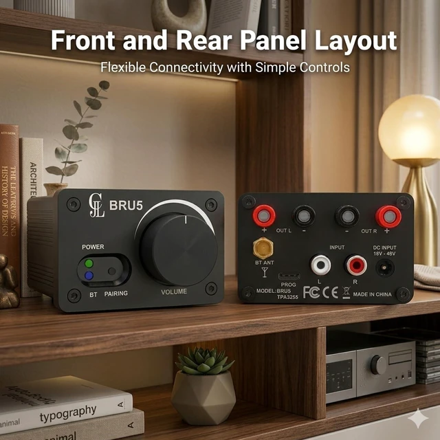 Alt view image 5 of 6 - TPA3255 DSP PC UI 300W x 2 High Power Stereo Bluetooth 5.3 Audio Amplifier, DC18-48V RCA Input with Volume Control for Home Theater and Speakers DIY BRU5