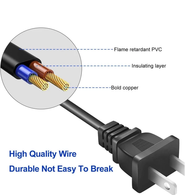 Alt view image 4 of 4 - for Samsung TV Power Cord Replacement 2 Prong TV Power Cord 10 FT for LG TCL Roku Sony Hisense Mac Insignia Sharp Panasonic Toshiba Apple AC Plug Power Cable (10FT)