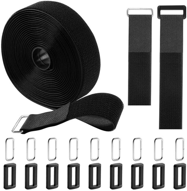 Main image of 20ft x 1.5 Inch Hook And Loop Straps Black,Adjustable Reusable Fastening Cable Straps With 40 Metal And Plastic Buckles