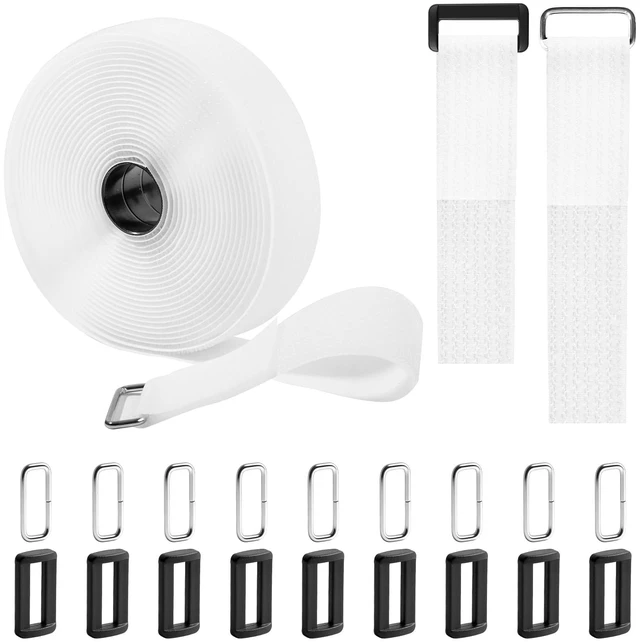 Main image of 20ft x 1.5 Inch Hook And Loop Straps White,Adjustable Reusable Fastening Cable Straps With 40 Metal And Plastic Buckles