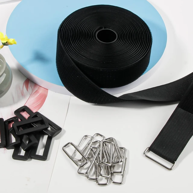 Alt view image 7 of 7 - 20ft x 1.5 Inch Hook And Loop Straps Black,Adjustable Reusable Fastening Cable Straps With 40 Metal And Plastic Buckles