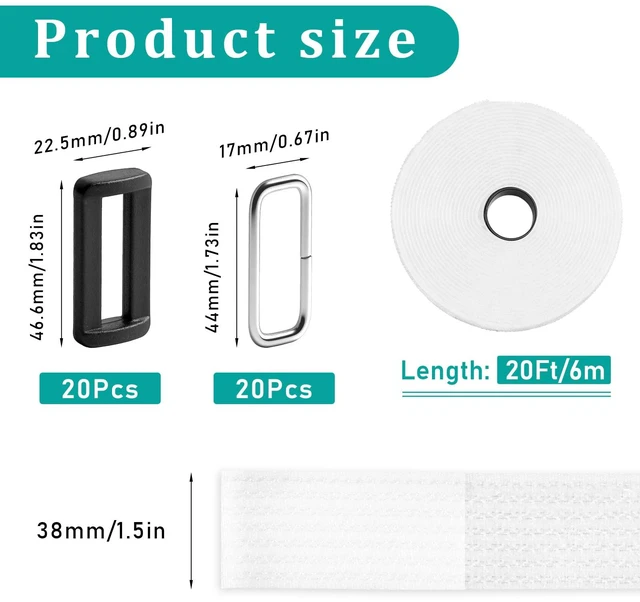 Alt view image 2 of 7 - 20ft x 1.5 Inch Hook And Loop Straps White,Adjustable Reusable Fastening Cable Straps With 40 Metal And Plastic Buckles