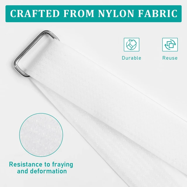 Alt view image 4 of 7 - 20ft x 1.5 Inch Hook And Loop Straps White,Adjustable Reusable Fastening Cable Straps With 40 Metal And Plastic Buckles