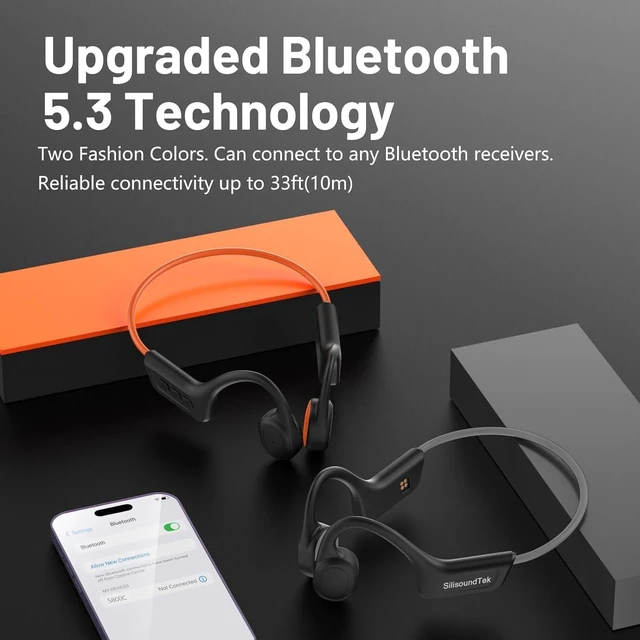 Alt view image 7 of 7 - Bone Conduction Headphones Bluetooth,IPX7 Waterproof Wireless Bone Headphones,Open Ear Headphones Bluetooth 5.3 Built-in Mic,10H Playtime for Running,Cycling,Hiking,Gym,Workout. (Orange)