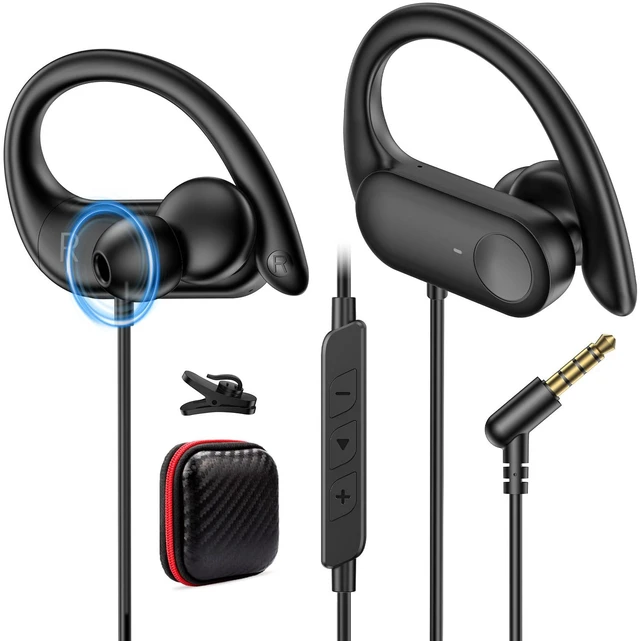 Main image of 3.5mm Sport Wired Earbuds with Over Earhook Mic & Volume Control 5ft Workout Headphones, In-Line Control, HiFi Stereo In-ear Earphones for Samsung/Chromebook School Kid Tablet Airplane Travel