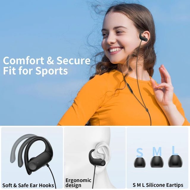Alt view image 3 of 7 - 3.5mm Sport Wired Earbuds with Over Earhook Mic & Volume Control 5ft Workout Headphones, In-Line Control, HiFi Stereo In-ear Earphones for Samsung/Chromebook School Kid Tablet Airplane Travel