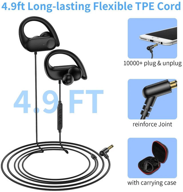 Alt view image 6 of 7 - 3.5mm Sport Wired Earbuds with Over Earhook Mic & Volume Control 5ft Workout Headphones, In-Line Control, HiFi Stereo In-ear Earphones for Samsung/Chromebook School Kid Tablet Airplane Travel