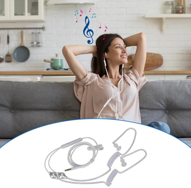 Alt view image 2 of 7 - Earphones, Wired Earbuds with Mic Anti Radiation Air Acoustic Tube Double Spiral Earpiece Ear Buds Headphones 3.5 Mm Plug Volume Control for Mobile Phone Laptops Smartphones Schools Classrooms