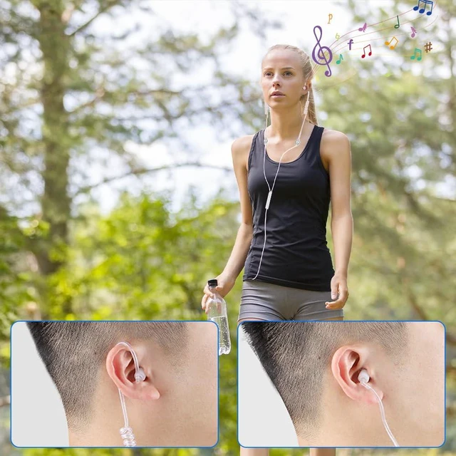 Alt view image 3 of 7 - Earphones, Wired Earbuds with Mic Anti Radiation Air Acoustic Tube Double Spiral Earpiece Ear Buds Headphones 3.5 Mm Plug Volume Control for Mobile Phone Laptops Smartphones Schools Classrooms
