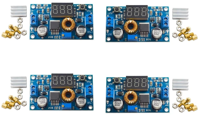 Main image of 4-Pack XL4015 5A 75W DC-DC Step-Down Module, LED Voltmeter 4-38V input, self-calibrating voltmeter, for DIY adjustable power supply projects