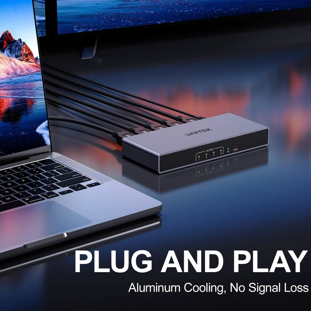 Alt view image 4 of 7 - 4K HDMI Splitter 1 in 4 Out with Power Adapter Mirror Display External HDMI Switch 1 Computer Share 4 Monitors for PS5 Xbox Fire Stick TV Box Gaming Consoles,HDCP1.3 Aluminum(Not Extend)