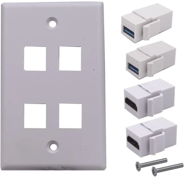 Main image of 4 Ports Wall Plate, 2 Ports 4K@60Hz HDMI 2 Ports USB 3.0 Female to Female Module Keystone Outlet Socket Wall Plate