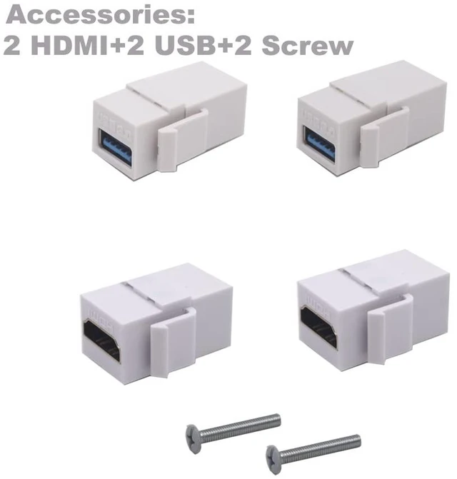 Alt view image 3 of 7 - 4 Ports Wall Plate, 2 Ports 4K@60Hz HDMI 2 Ports USB 3.0 Female to Female Module Keystone Outlet Socket Wall Plate
