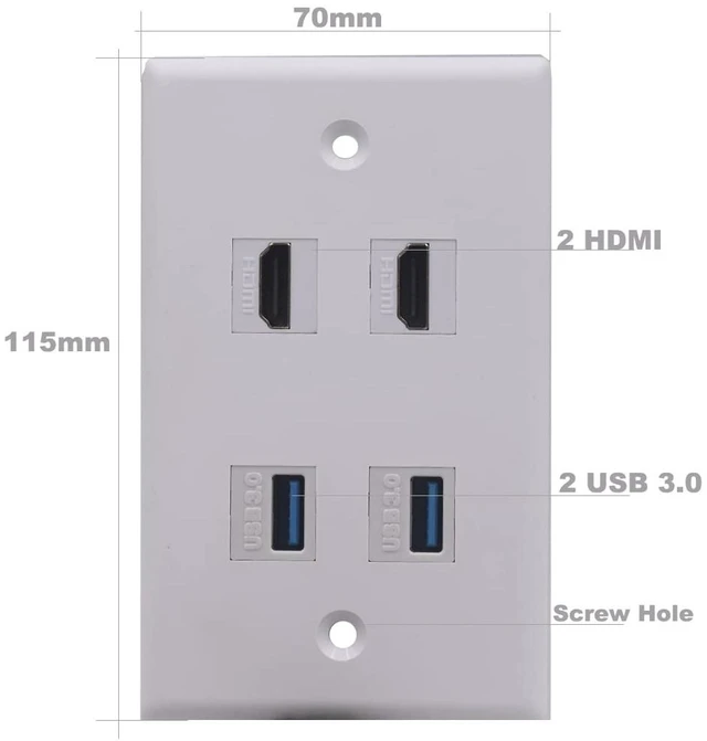 Alt view image 5 of 7 - 4 Ports Wall Plate, 2 Ports 4K@60Hz HDMI 2 Ports USB 3.0 Female to Female Module Keystone Outlet Socket Wall Plate