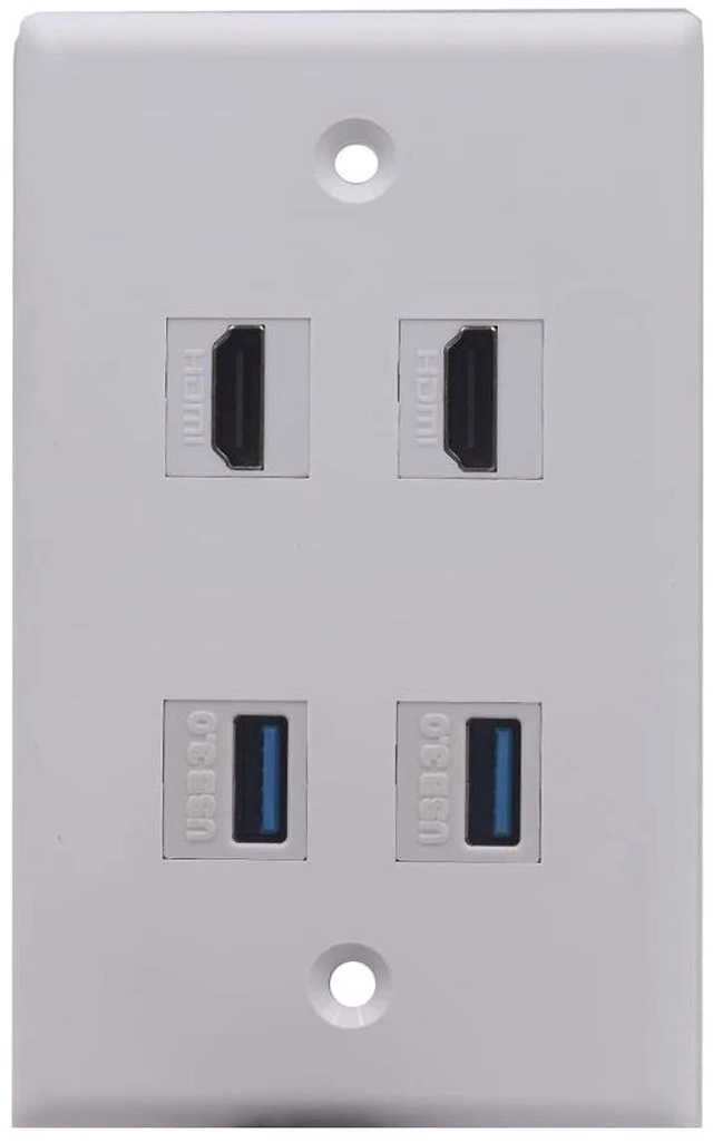 Alt view image 4 of 7 - 4 Ports Wall Plate, 2 Ports 4K@60Hz HDMI 2 Ports USB 3.0 Female to Female Module Keystone Outlet Socket Wall Plate