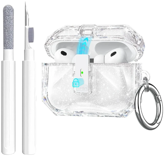 Main image of for Airpods Pro 3 Case Clear Glitter,Cute Diamond Shinning Design Shockproof TPU Skin for Airpods pro 3rd Generation Case Cover 2025,Secure Lock&Auto Pop-up, with Carabiner&Cleaning Pen-Clear