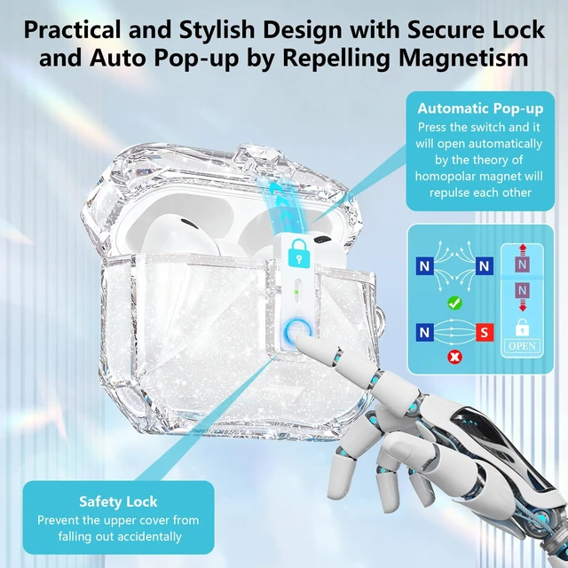 Alt view image 3 of 6 - for Airpods Pro 3 Case Clear Glitter,Cute Diamond Shinning Design Shockproof TPU Skin for Airpods pro 3rd Generation Case Cover 2025,Secure Lock&Auto Pop-up, with Carabiner&Cleaning Pen-Clear
