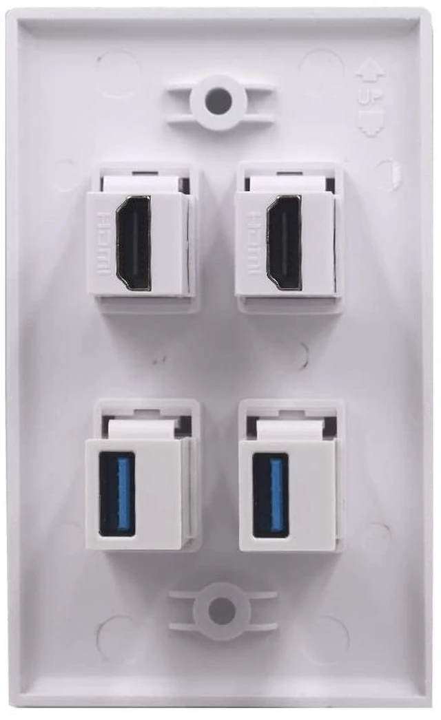 Alt view image 7 of 7 - 4 Ports Wall Plate, 2 Ports 4K@60Hz HDMI 2 Ports USB 3.0 Female to Female Module Keystone Outlet Socket Wall Plate
