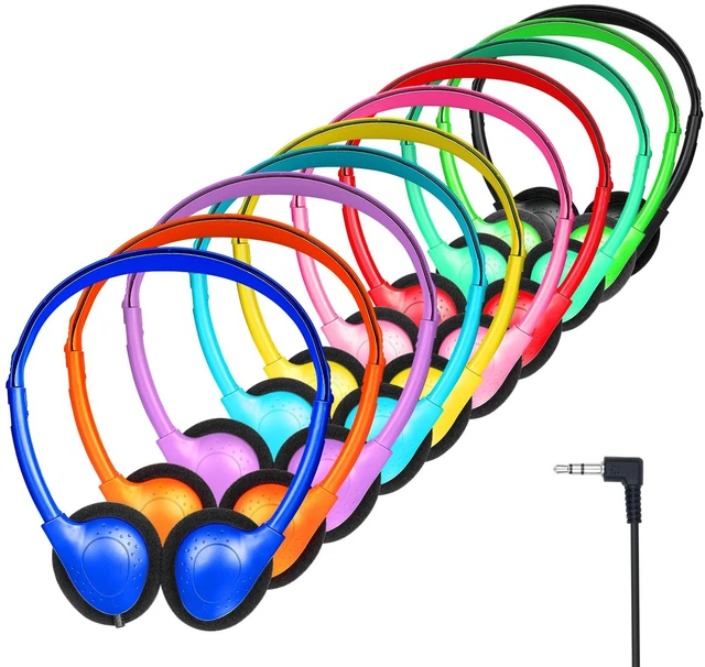 Main image of Bulk Headphones for Classroom 10 Pack, Wired On Ear 3.5mm Jack Kids Headphones for School Library Pad Chromebook Mixed Colors