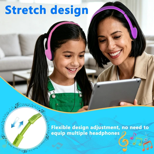 Alt view image 5 of 7 - Bulk Headphones for Classroom 10 Pack, Wired On Ear 3.5mm Jack Kids Headphones for School Library Pad Chromebook Mixed Colors