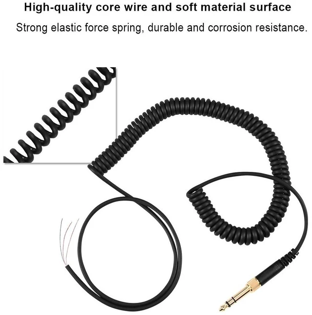 Alt view image 2 of 7 - Spring Coil Cable for Beyerdynamic DT 770 770Pro 990 990Pro Spring coil cable for Beyerdynamic DT 770 770Pro 990 990Pro. 3.5mm and 6.5mm plugs. 1m length extends to 3m. Black